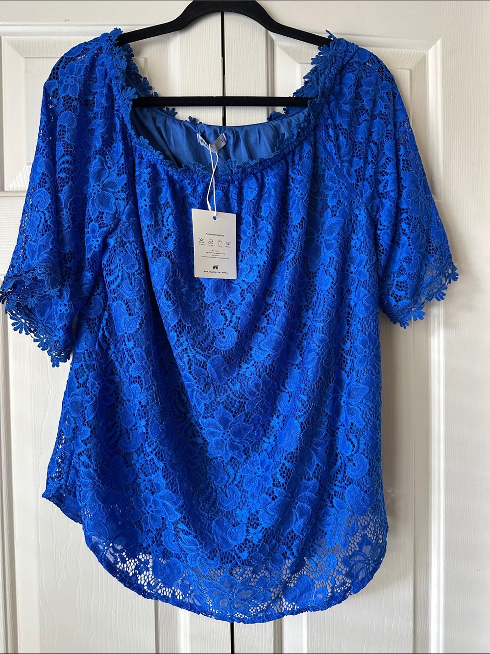 Women’s Royal Blue Lace Short Sleeve Blouse